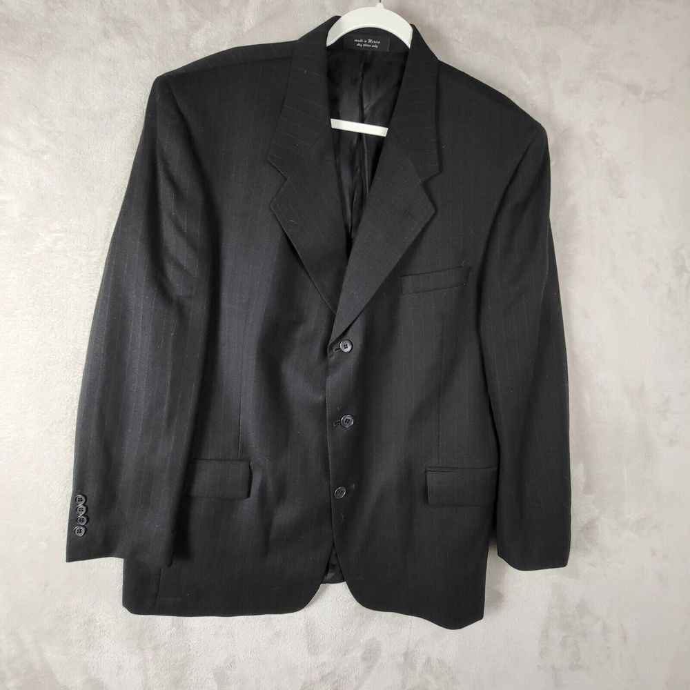 Andrew Fezza New York Sport Coat Mens Size 46 R Black‎ Stripe Single Breasted